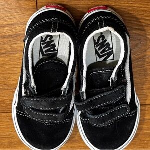 Vans Kids Black and White Velcro Slip-On Sneakers